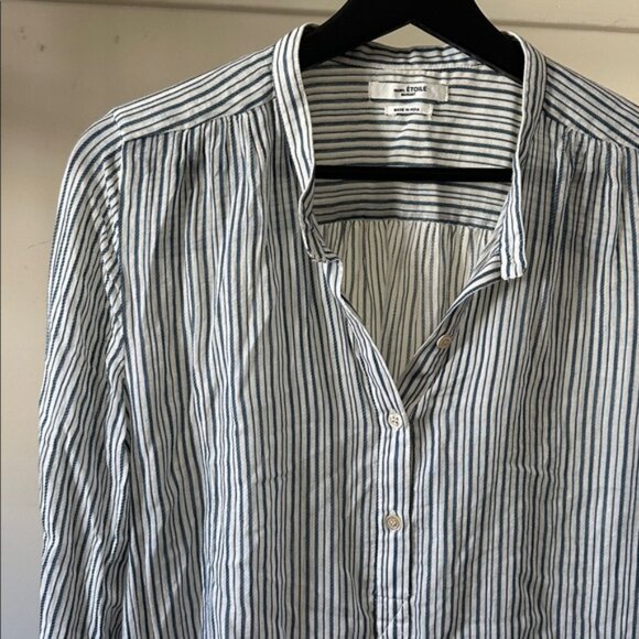 New Isabel Marant Joden 100% cotton gauzy breezy oversized stripe popover blouse - Picture 6 of 16
